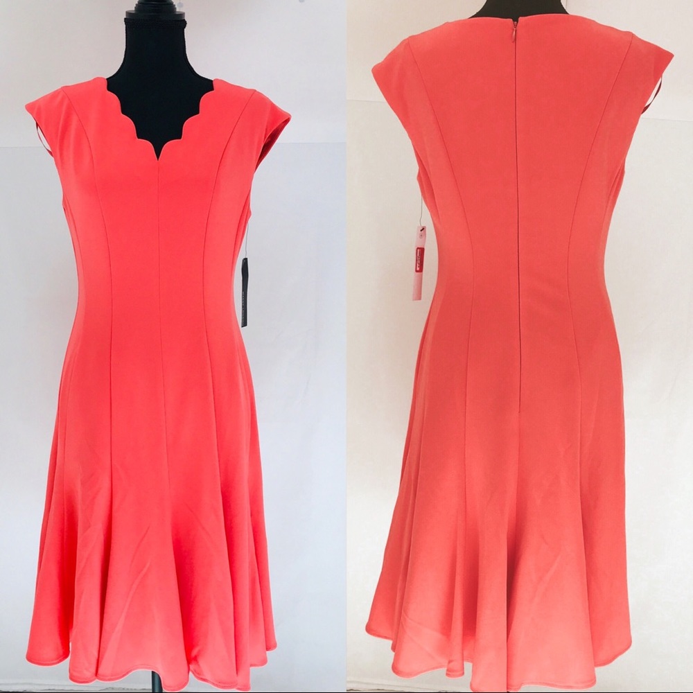 NWT Maggy London coral scallop neck cocktail dress